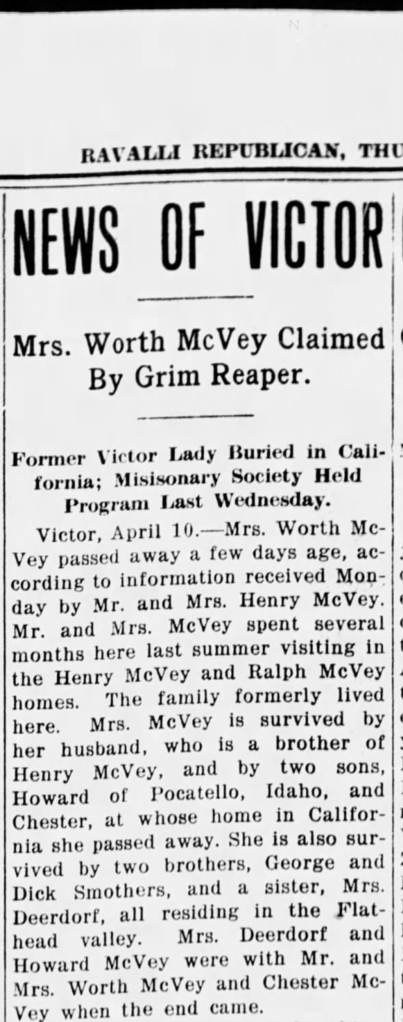 Grace Smothers McVey Death